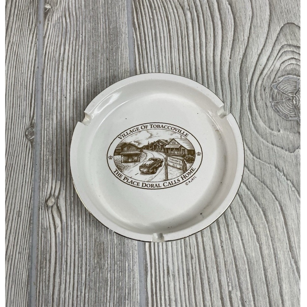 Vintage Doral Village of Tobaccoville NC Ceramic Ashtray RJRTC White Gold Rim